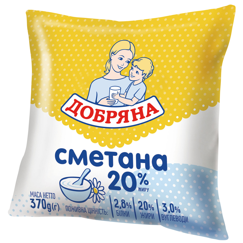 Сметана ДОБРЯНА 20%, 370г, плівка поліетиленова